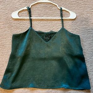 LULU’s dressy green top with lace detail!